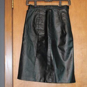 Vintage Phoenix Genuine Leather Midi Skirt Black Made USA Womens Size 4 90s